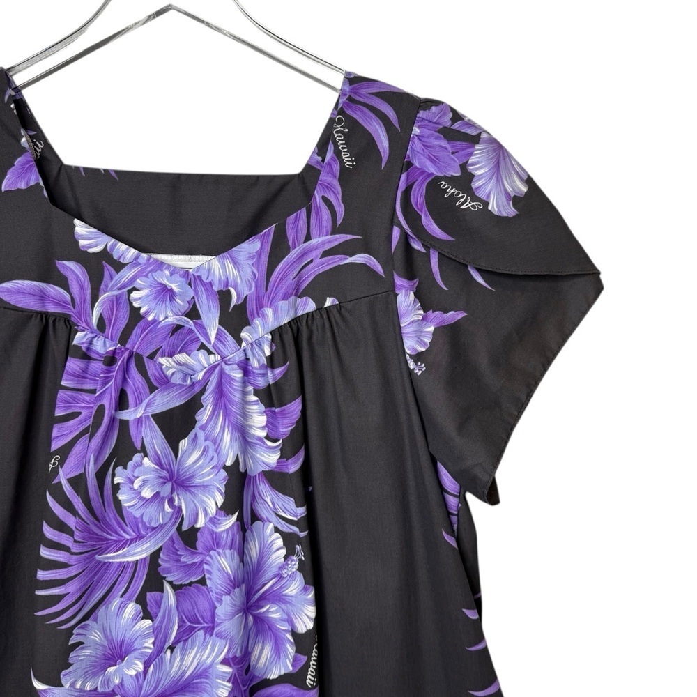 Vintage Jade Fashions Hawaiian Purple Floral Cotton Midi Sweetheart Dress Sz L - Picture 6 of 13